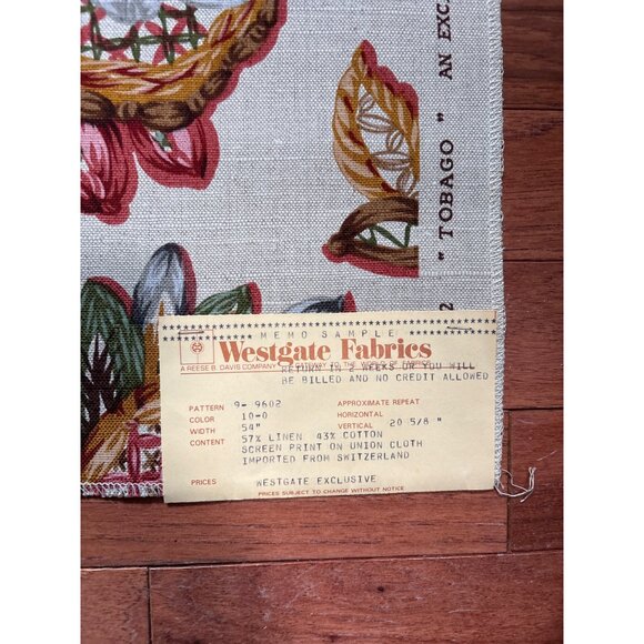 Vintage Westgate Fabrics Tobago Screen Print Union Cloth 1960 Floral Design 1 ya - Picture 5 of 6